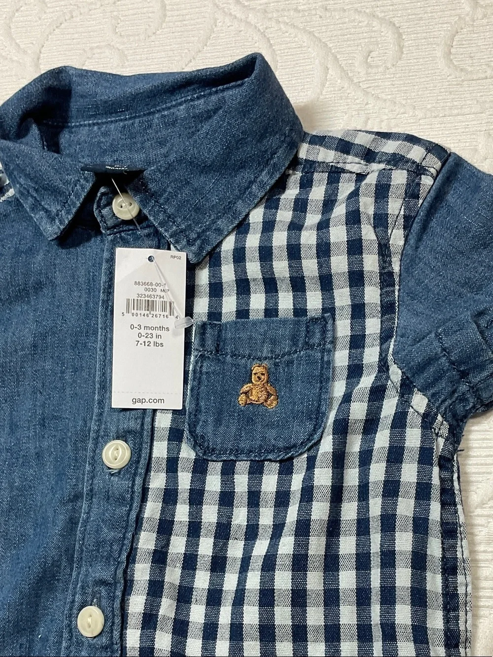 Magnetic Me Blue Denim & Navy Gingham Baby Footie